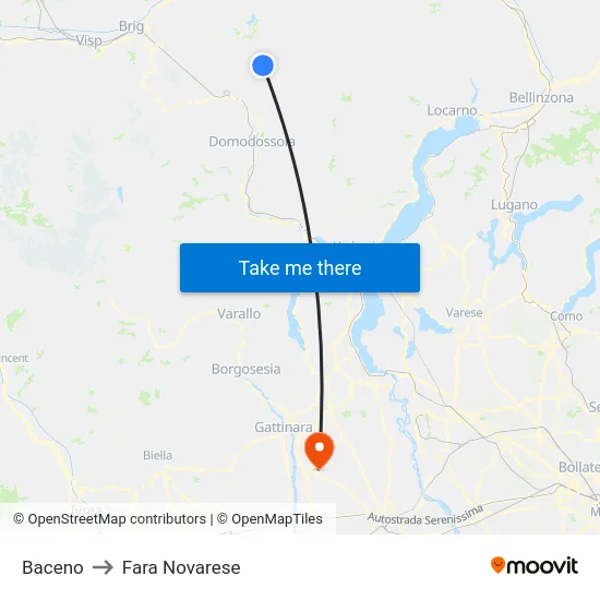 Baceno to Fara Novarese map