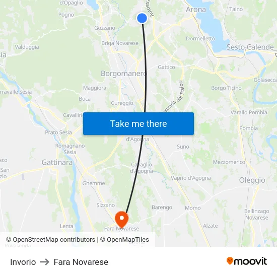 Invorio to Fara Novarese map