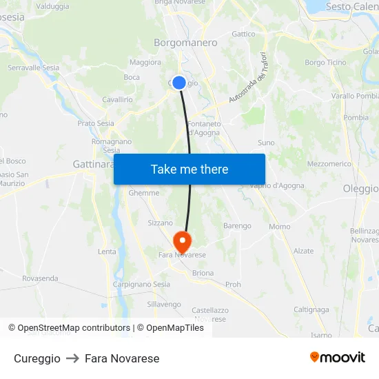 Cureggio to Fara Novarese map