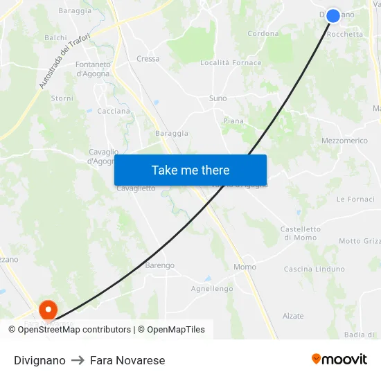 Divignano to Fara Novarese map
