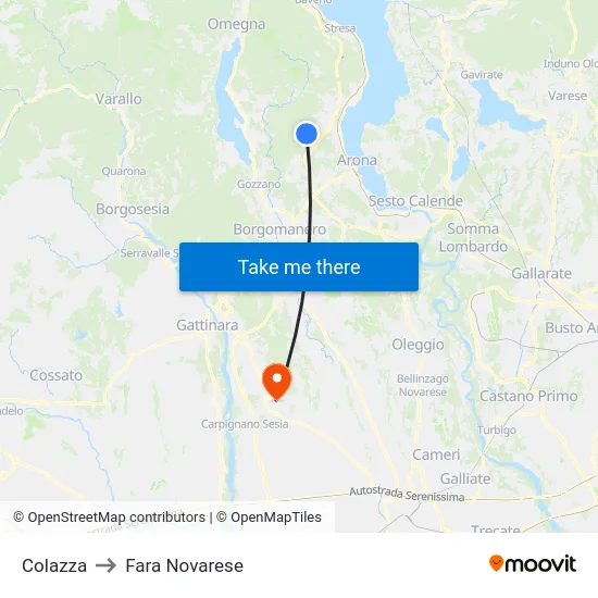 Colazza to Fara Novarese map
