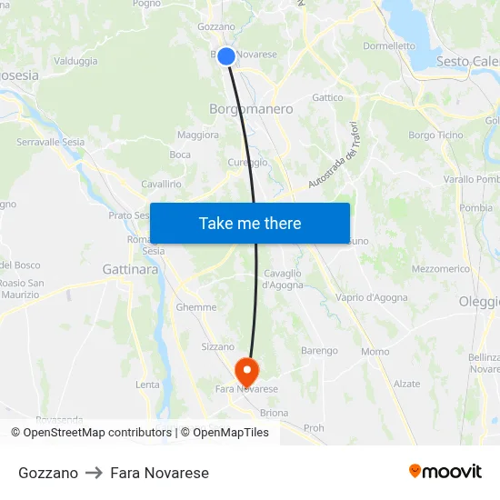 Gozzano to Fara Novarese map