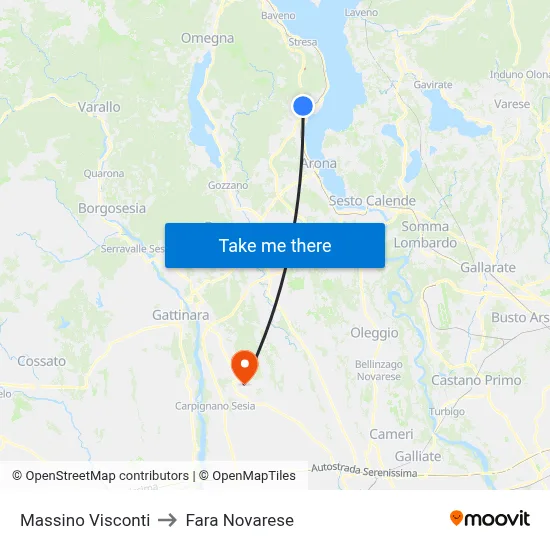Massino Visconti to Fara Novarese map