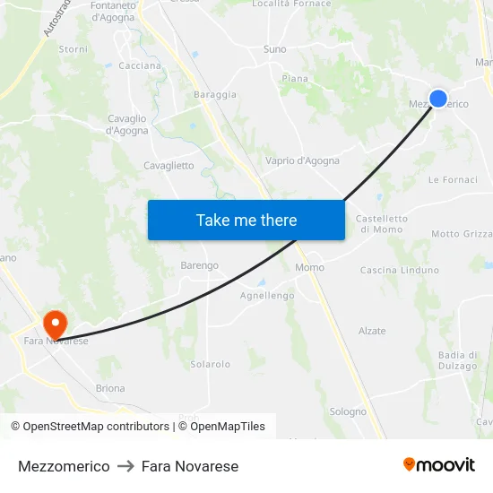 Mezzomerico to Fara Novarese map