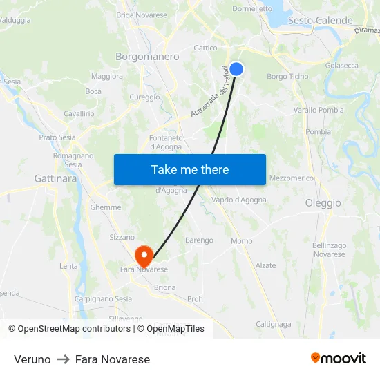 Veruno to Fara Novarese map