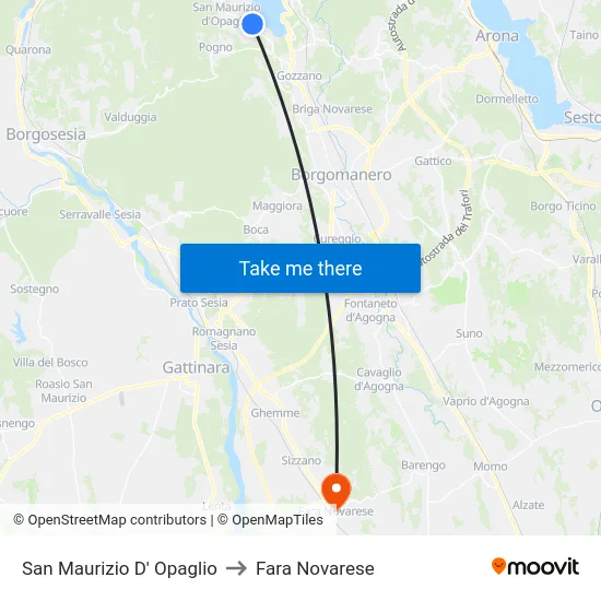 San Maurizio D' Opaglio to Fara Novarese map