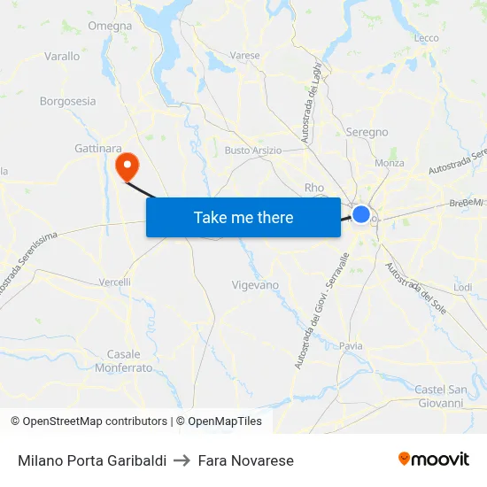 Milano Porta Garibaldi to Fara Novarese map