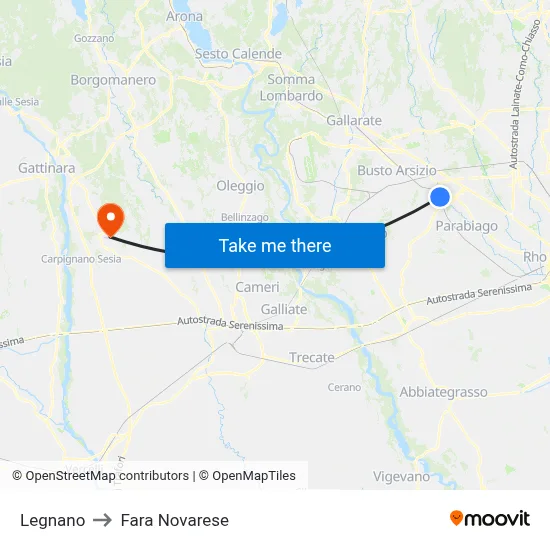 Legnano to Fara Novarese map