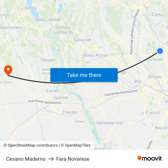 Cesano Maderno to Fara Novarese map