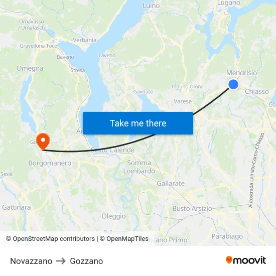 Novazzano to Gozzano map
