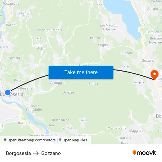 Borgosesia to Gozzano map