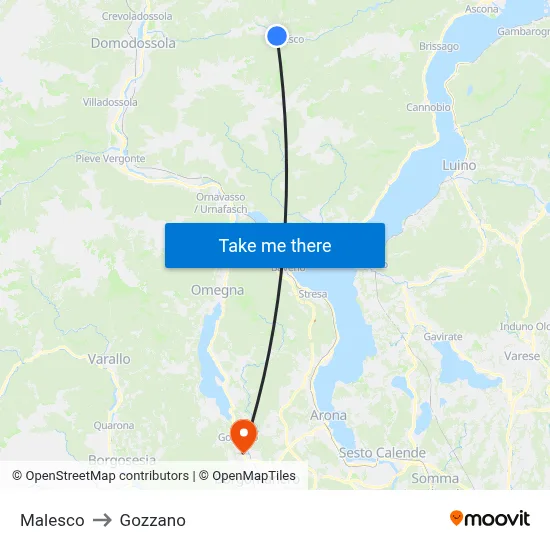 Malesco to Gozzano map