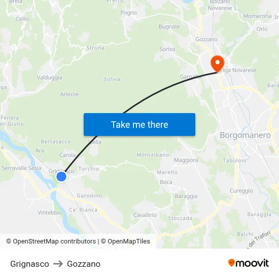 Grignasco to Gozzano map
