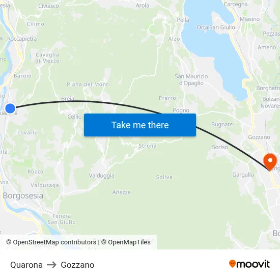 Quarona to Gozzano map