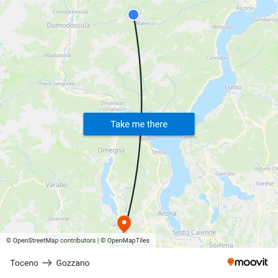 Toceno to Gozzano map