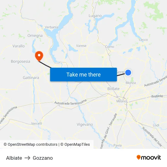 Albiate to Gozzano map