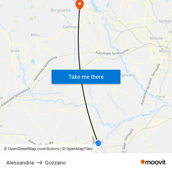 Alessandria to Gozzano map