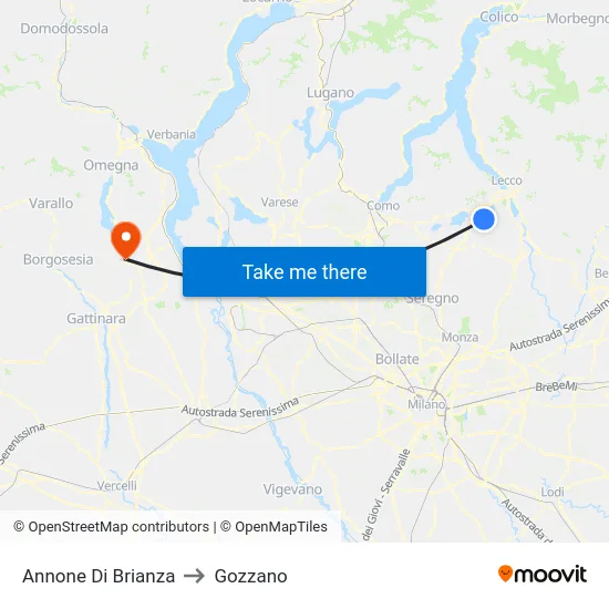 Annone Di Brianza to Gozzano map