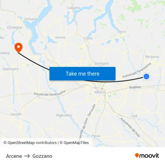 Arcene to Gozzano map