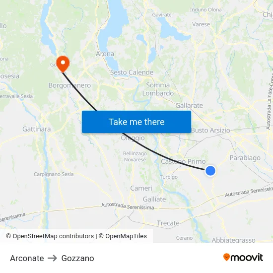 Arconate to Gozzano map