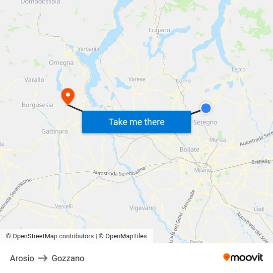 Arosio to Gozzano map