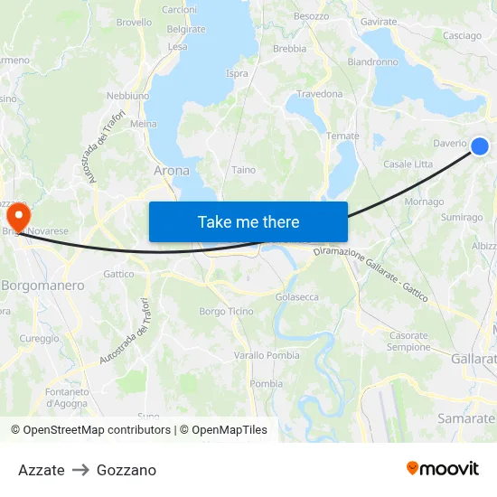 Azzate to Gozzano map