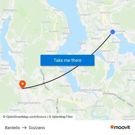 Bardello to Gozzano map