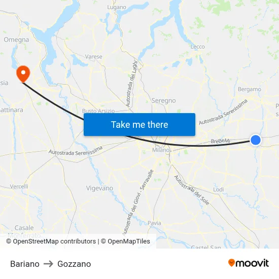 Bariano to Gozzano map