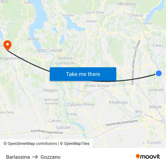 Barlassina to Gozzano map