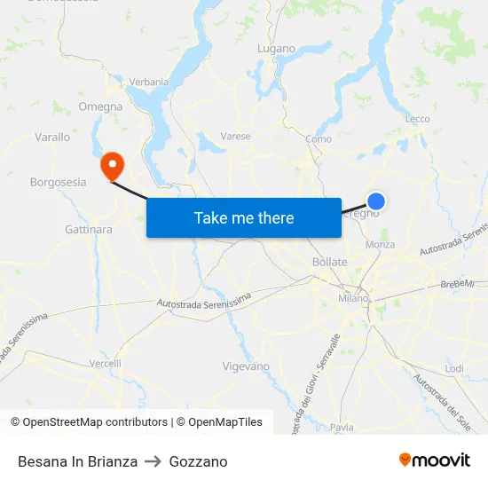 Besana In Brianza to Gozzano map