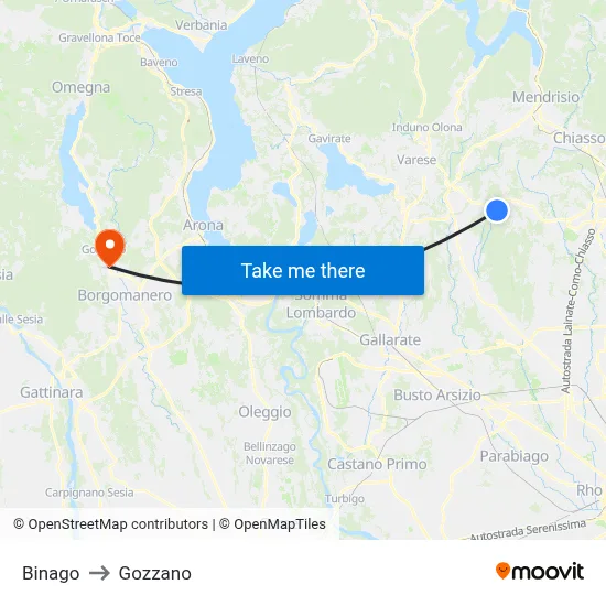 Binago to Gozzano map