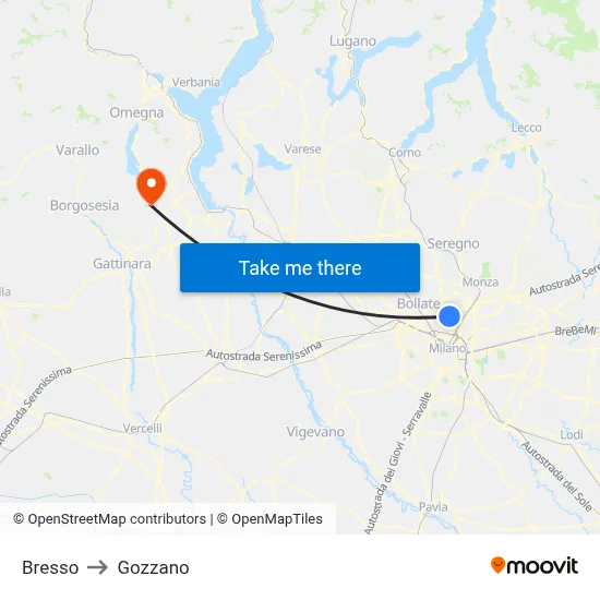 Bresso to Gozzano map