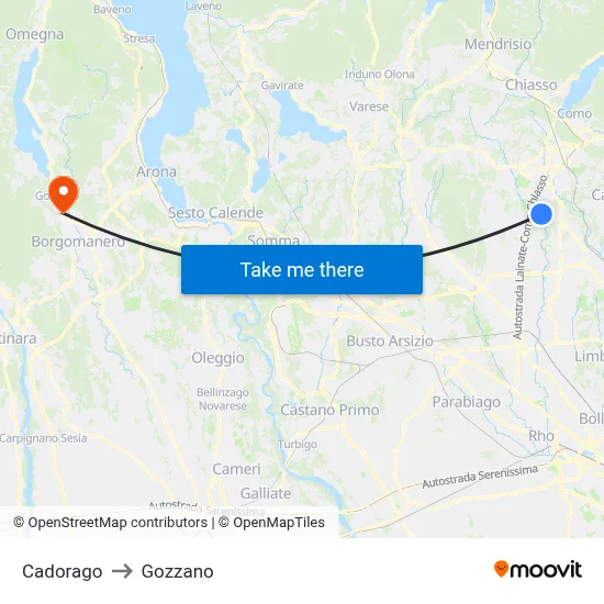 Cadorago to Gozzano map