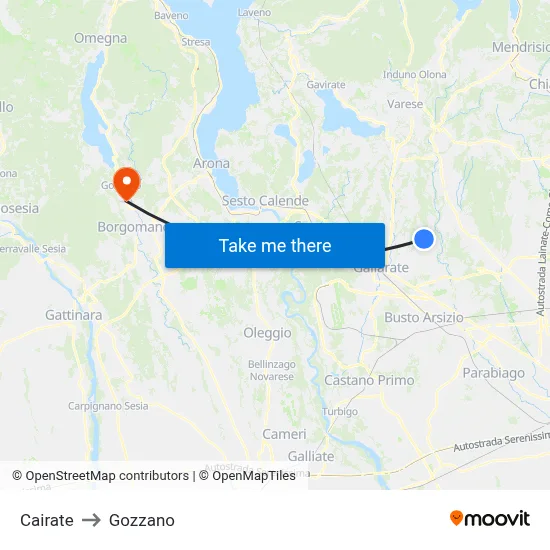 Cairate to Gozzano map