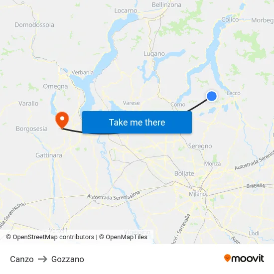 Canzo to Gozzano map