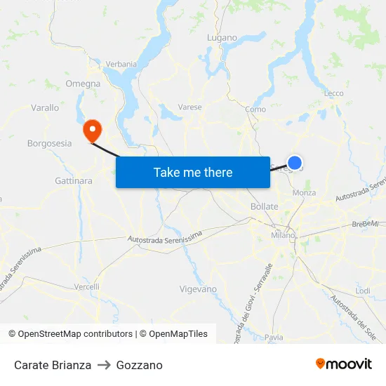 Carate Brianza to Gozzano map