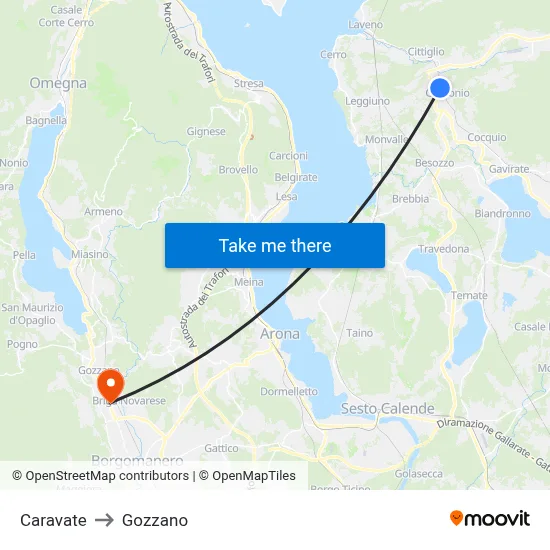 Caravate to Gozzano map