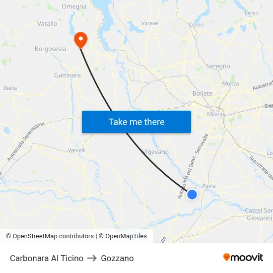 Carbonara Al Ticino to Gozzano map