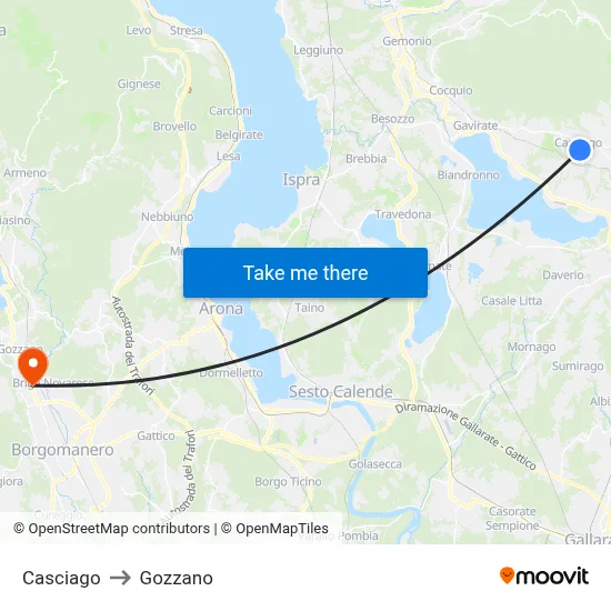 Casciago to Gozzano map