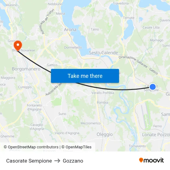 Casorate Sempione to Gozzano map