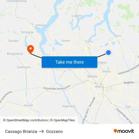 Cassago Brianza to Gozzano map