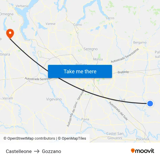 Castelleone to Gozzano map