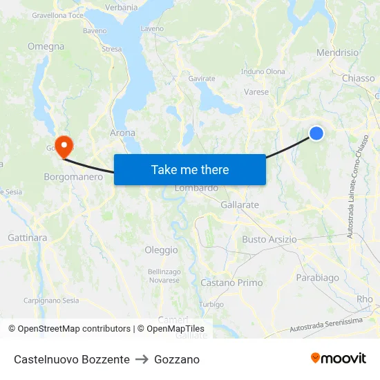 Castelnuovo Bozzente to Gozzano map