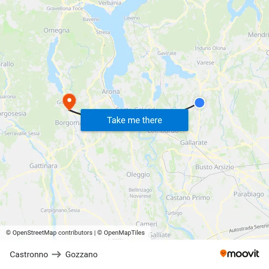 Castronno to Gozzano map