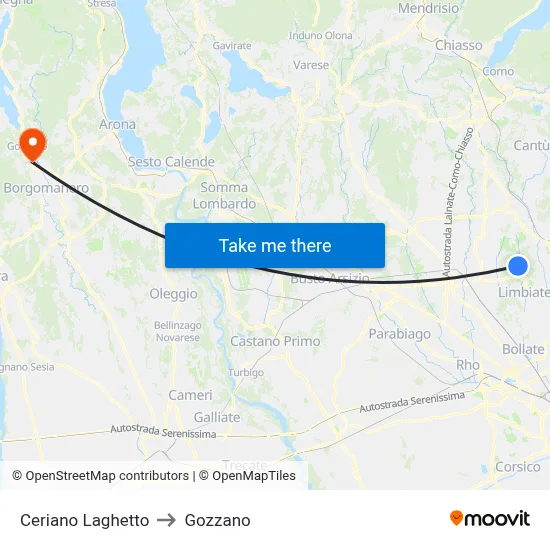 Ceriano Laghetto to Gozzano map