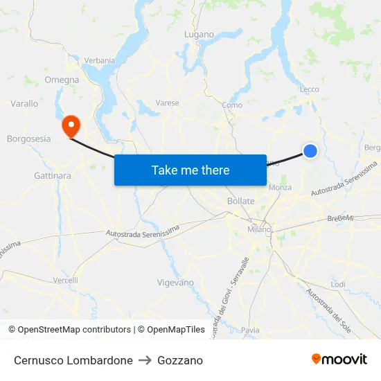 Cernusco Lombardone to Gozzano map