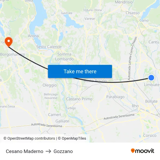 Cesano Maderno to Gozzano map