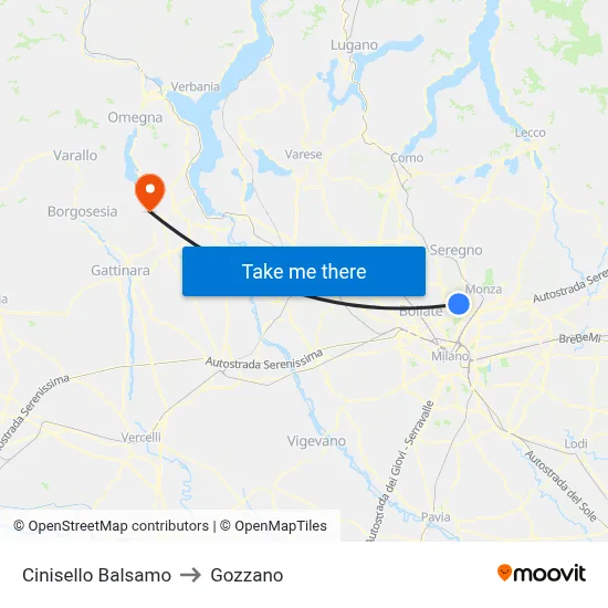 Cinisello Balsamo to Gozzano map