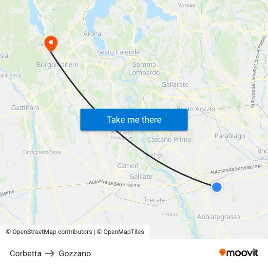 Corbetta to Gozzano map