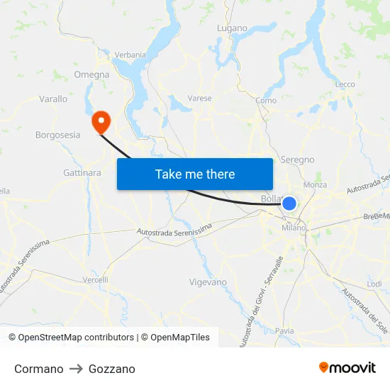 Cormano to Gozzano map
